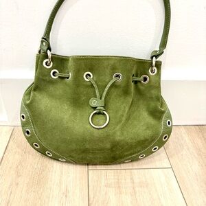 Furla Olive Green Suede vintage Hobo Bag
